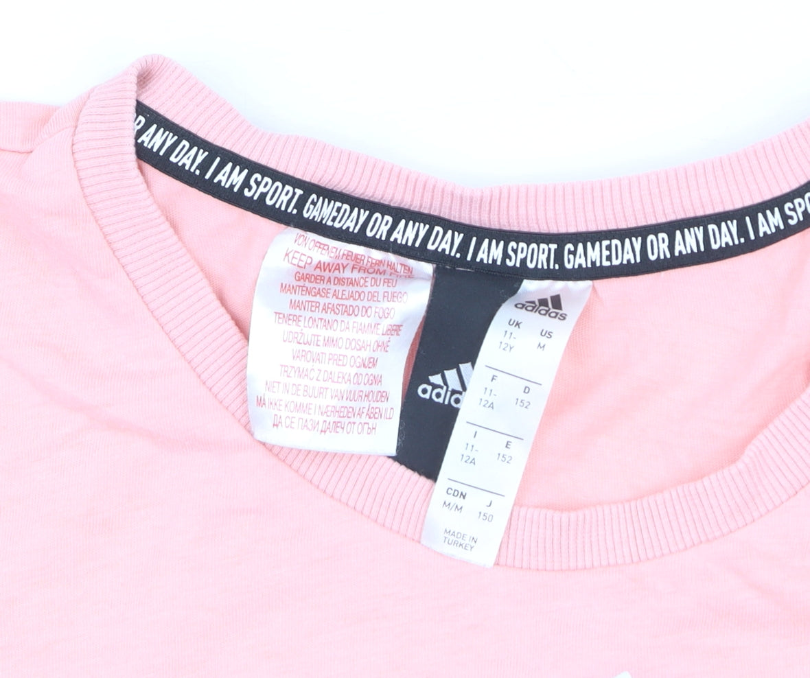Adidas Girls Pink Logo Short Sleeve Cotton T-Shirt 12 Years