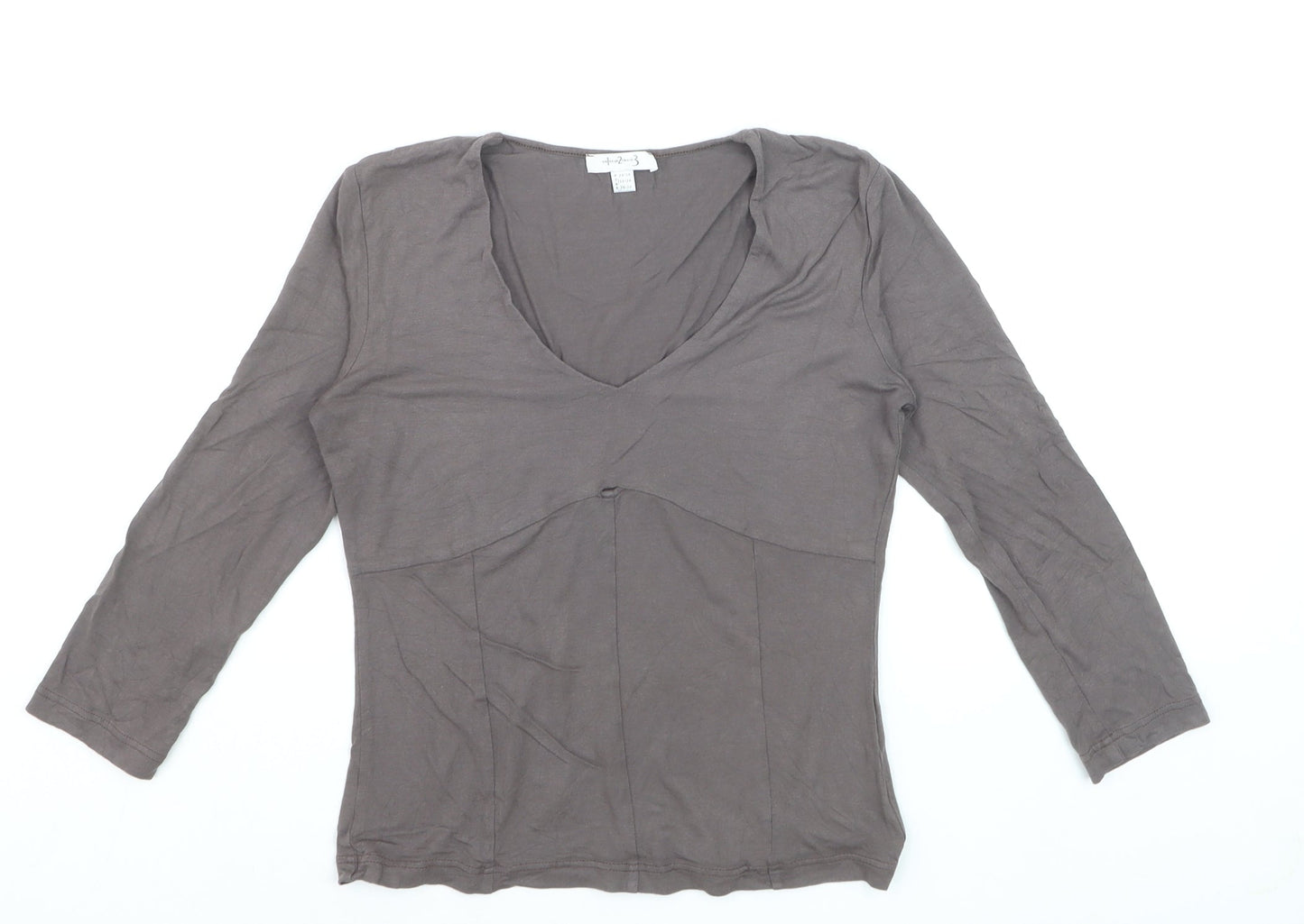 un deux trois Women’s Brown V-Neck 3/4 Sleeve Cotton T-Shirt Size 6