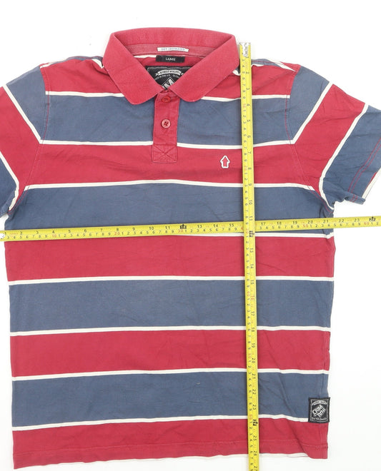 Criminal Damage Men's Multicoloured Striped Cotton Polo Shirt Size L