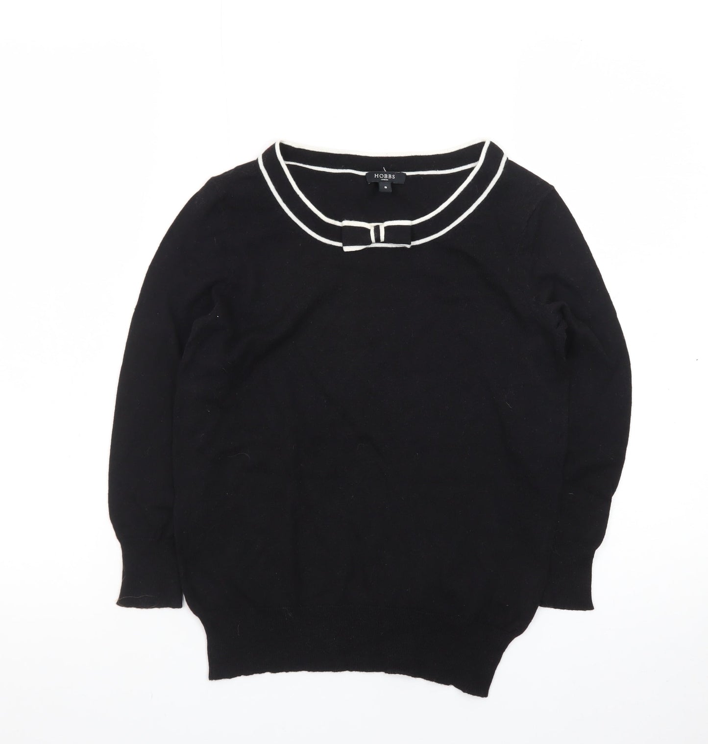 Hobbs Women’s Black Knit Bow Trim Crew Neck Jumper Size 8