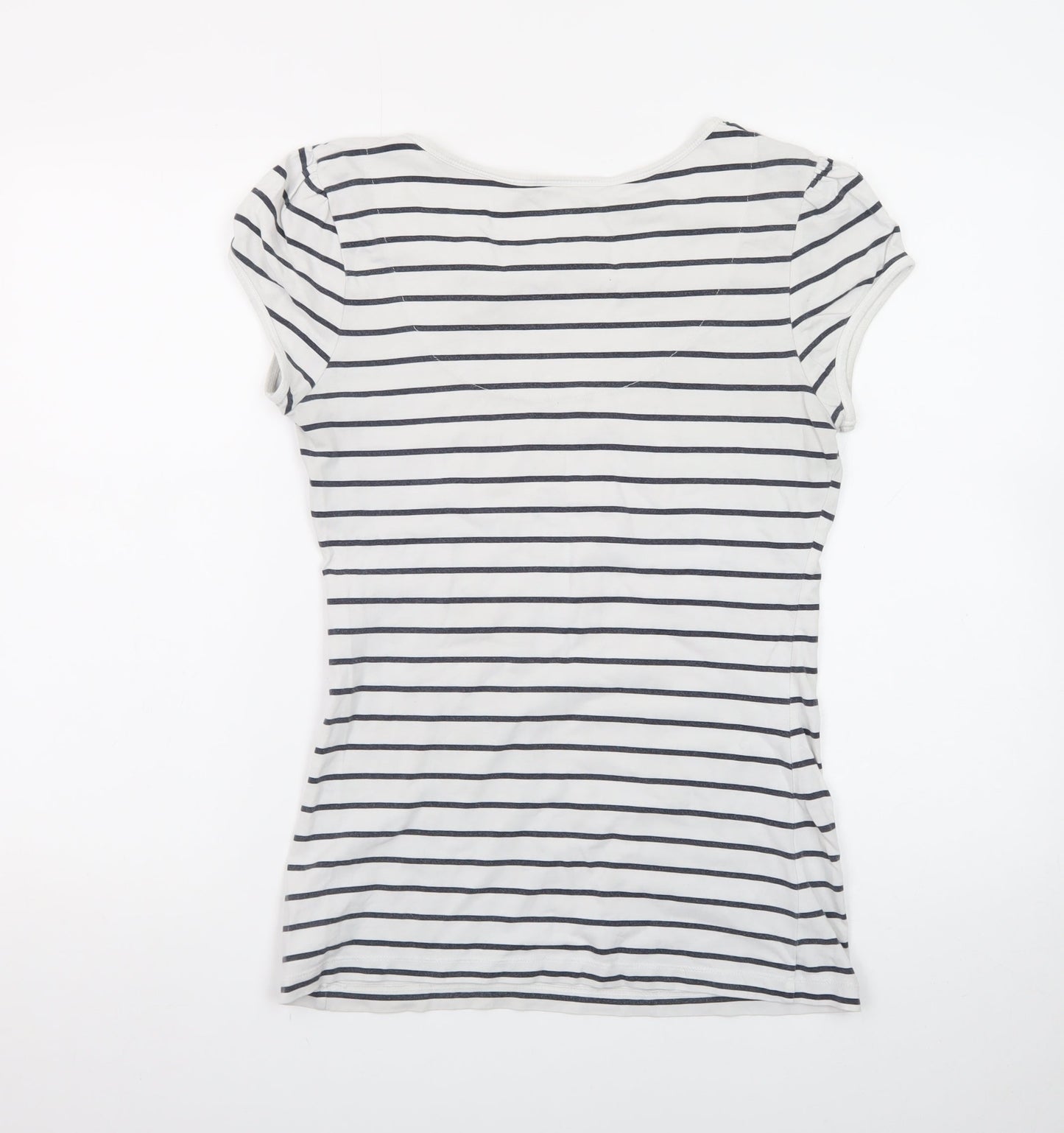 Next Women’s White Navy Stripe Bow T-Shirt UK 12 Short Sleeve