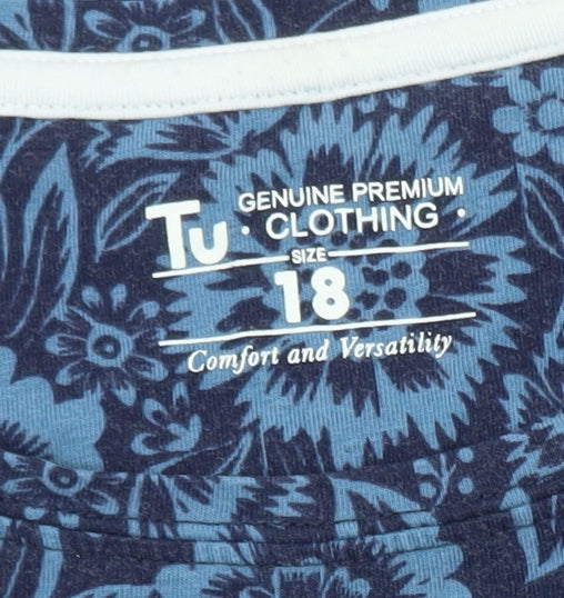 Tu Womens Blue Floral Long Sleeve Cotton T-Shirt Size 18