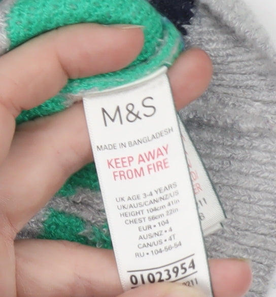 Marks and Spencer Boys Grey Dinosaur Fair Isle Jumper 3-4 Years
