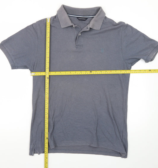 Marks and Spencer Men's Grey Cotton Blend Short Sleeve Polo Shirt M