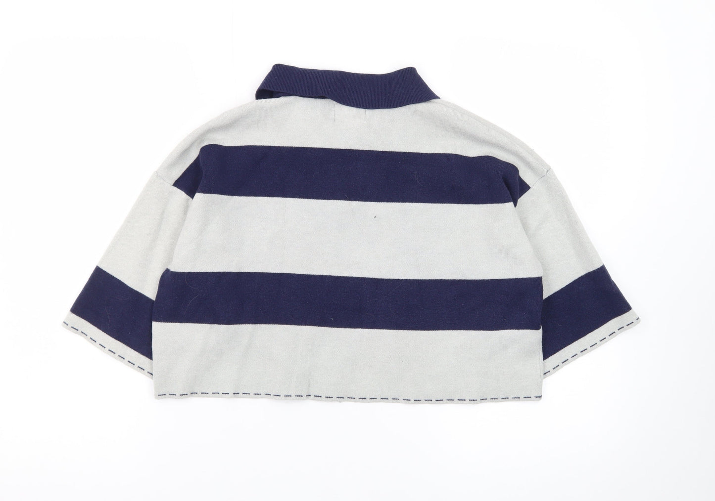River Island Women Blue Striped Collared Relaxed Fit Jumper M