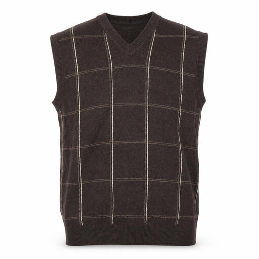 Dockers Men's Brown Check V-Neck Sleeveless Knit Jumper Vest M