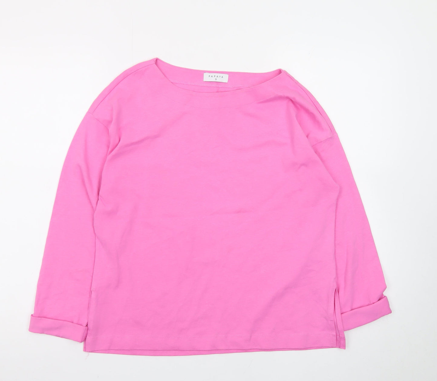 Papaya Women's Pink Long Sleeve Cotton Boat Neck T-Shirt Size S