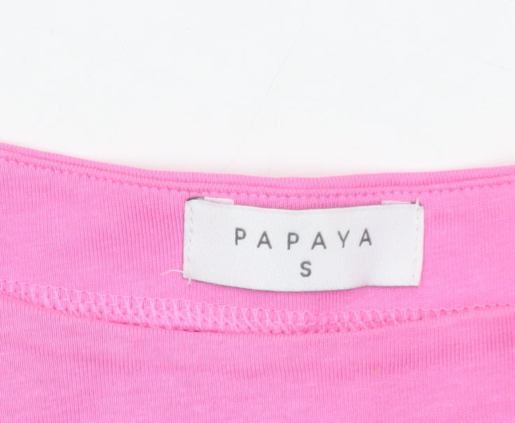 Papaya Women's Pink Long Sleeve Cotton Boat Neck T-Shirt Size S