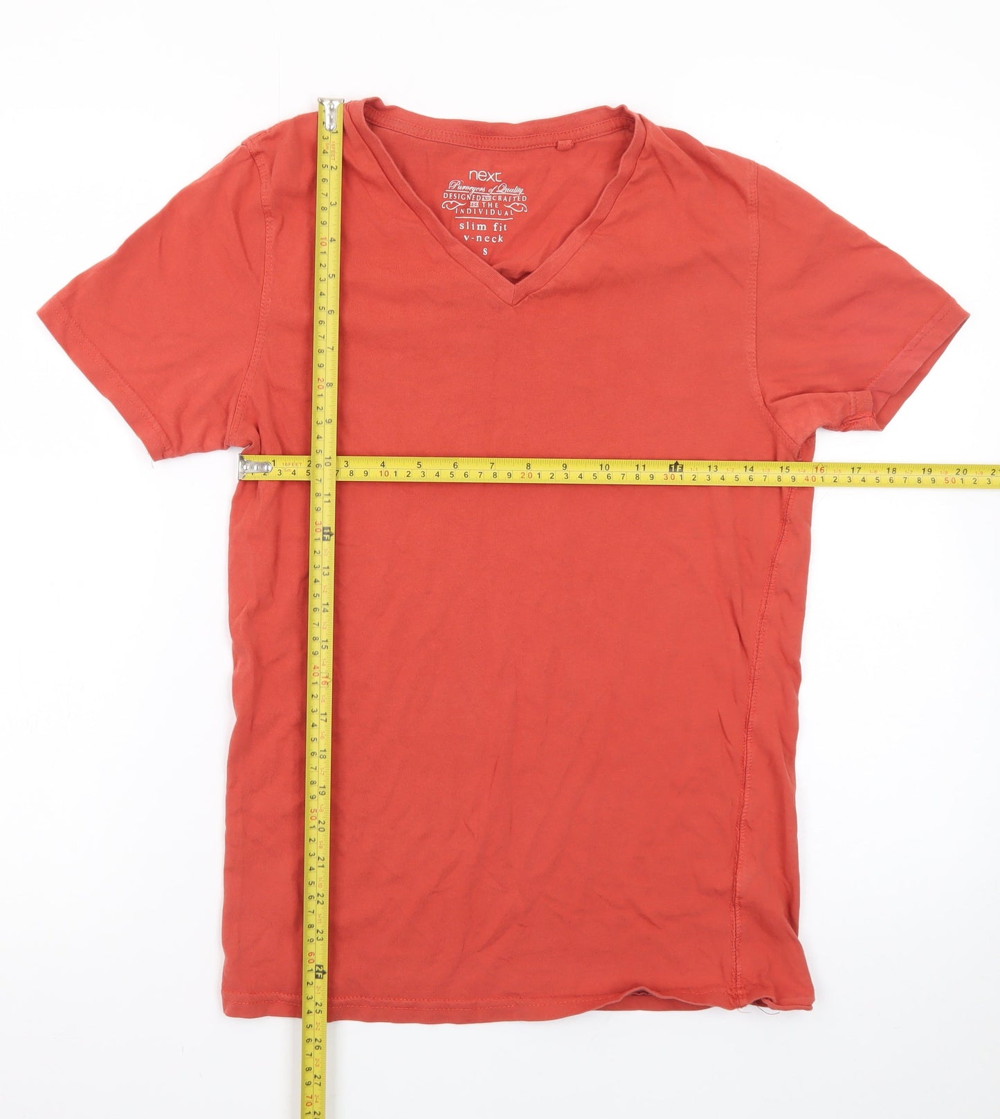 Next Men's Red Slim Fit V-Neck Short Sleeve Cotton T-Shirt Size S