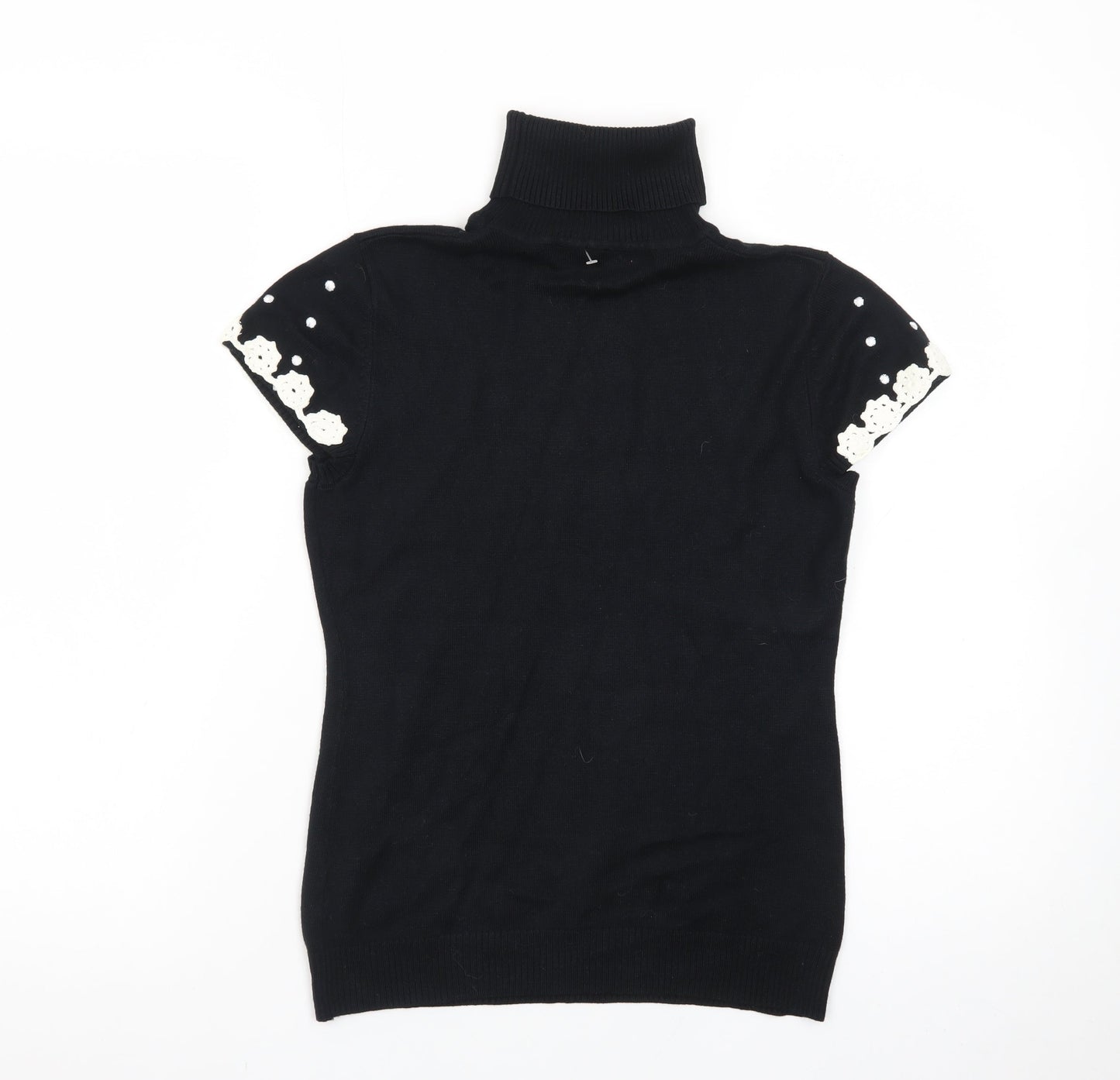 JOY London Black Roll Neck Short Sleeve Polka Dot Jumper Womens M