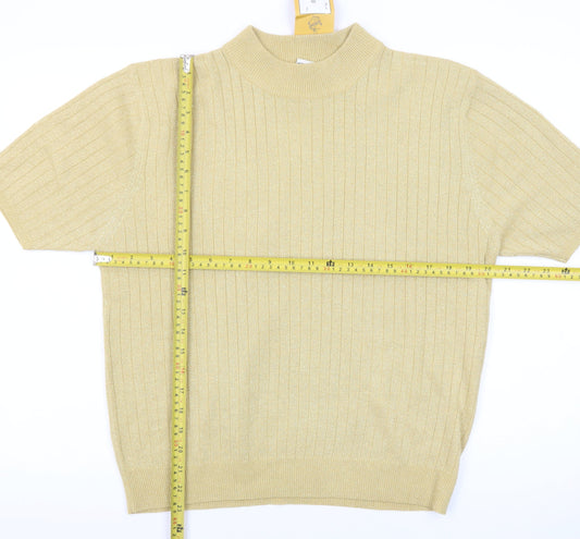 Sag Harbor Women's Gold Knit Mock Neck Short Sleeve Blouse Size L