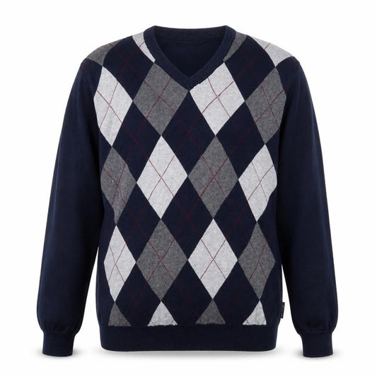 Chaps Men's Blue Argyle V-Neck Cotton Jumper Size M