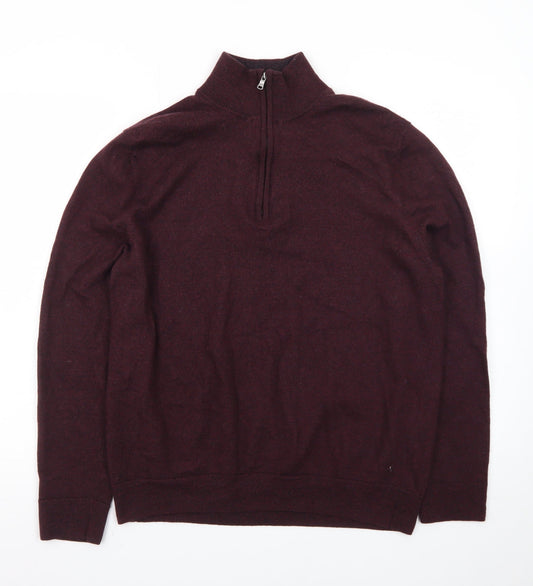 Express Men’s Red Wool Half Zip Jumper XL High Neck