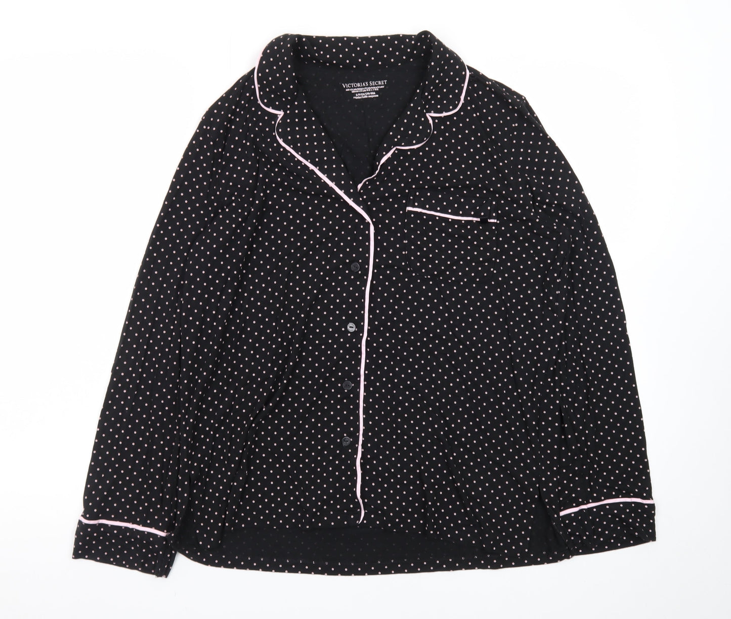 Victoria's Secret Women's Black Polka Dot Long Sleeve Pyjama Top S