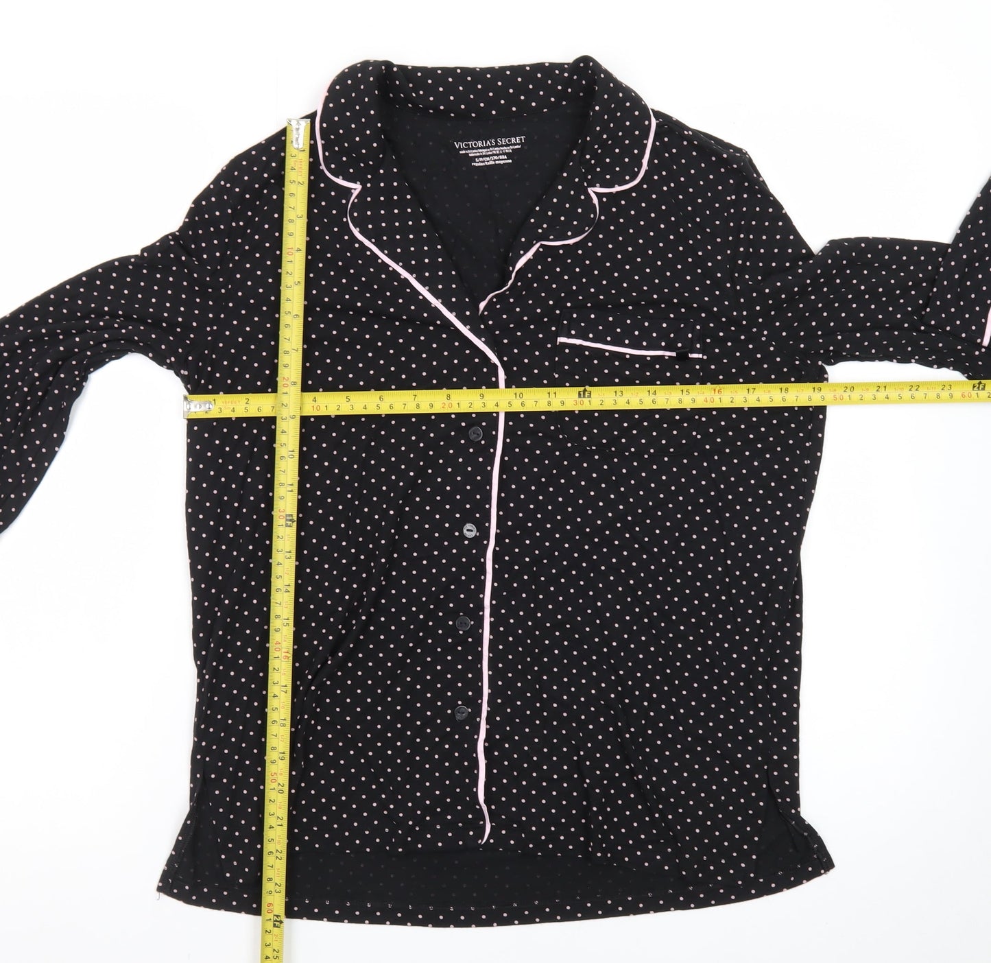 Victoria's Secret Women's Black Polka Dot Long Sleeve Pyjama Top S
