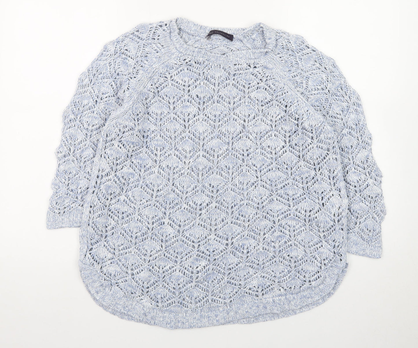 Marks and Spencer Women Blue Open-Knit 3/4 Sleeve Jumper Size 14