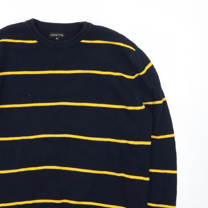 Additional view of Red Herring Men's Blue Striped Waffle Knit Crew Neck Jumper XL