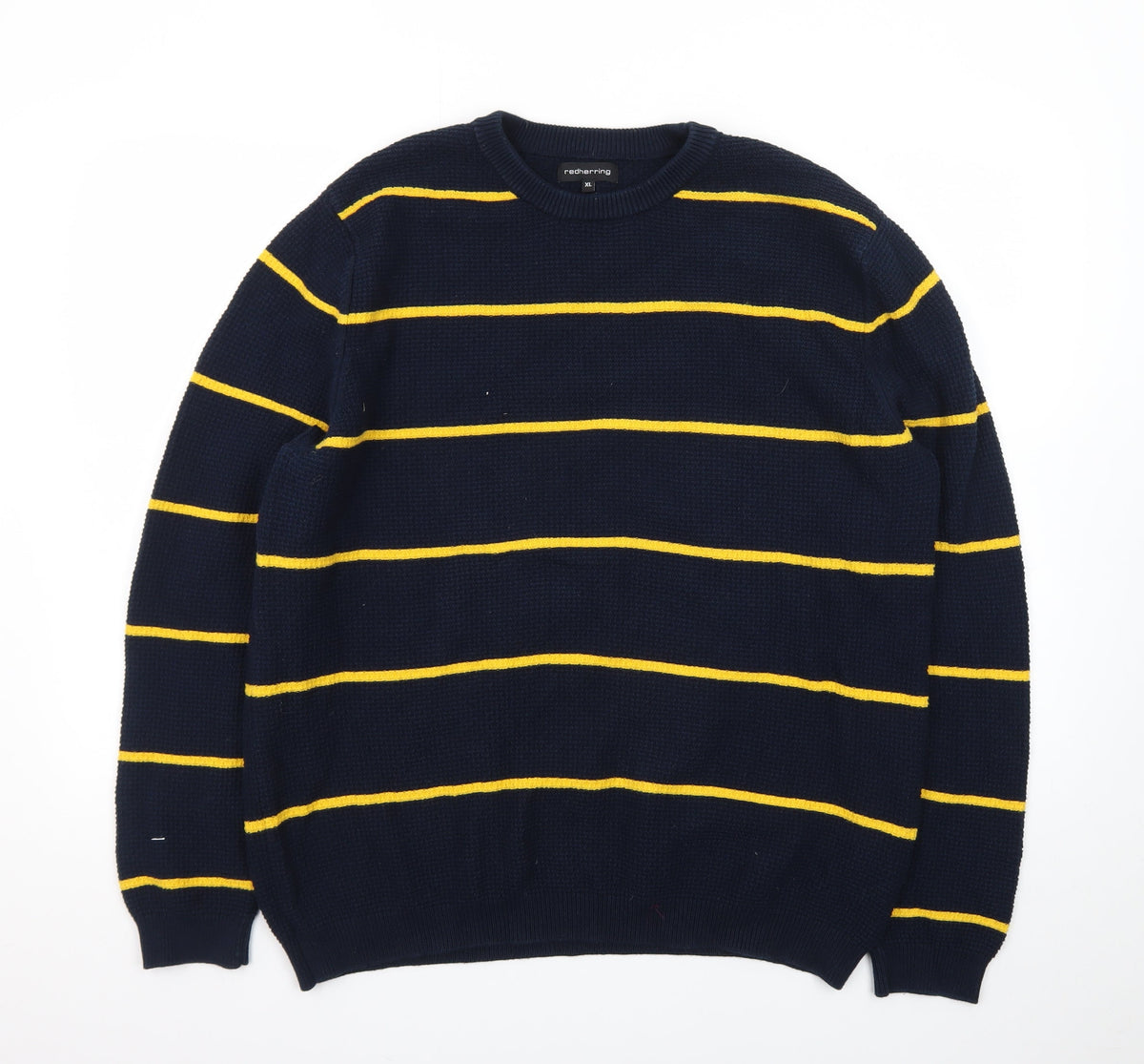 Back view of Red Herring Men's Blue Striped Waffle Knit Crew Neck Jumper XL
