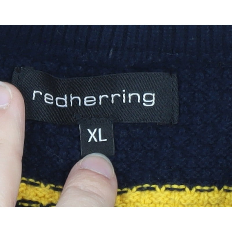 Additional view of Red Herring Men's Blue Striped Waffle Knit Crew Neck Jumper XL