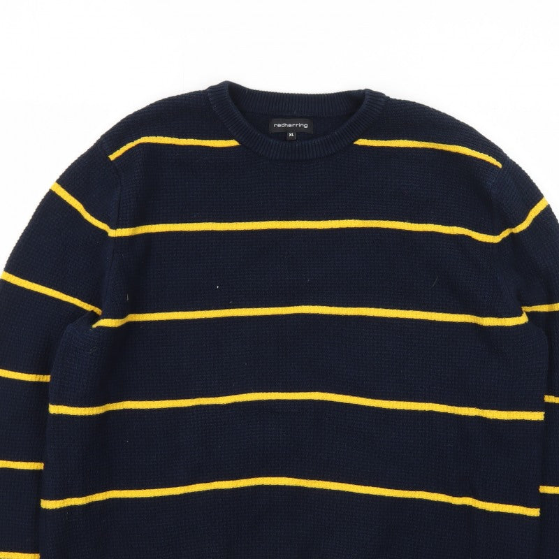 Additional view of Red Herring Men's Blue Striped Waffle Knit Crew Neck Jumper XL