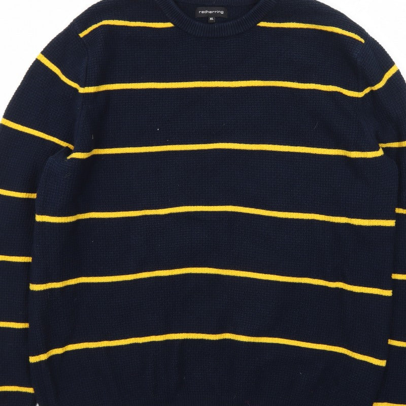Additional view of Red Herring Men's Blue Striped Waffle Knit Crew Neck Jumper XL