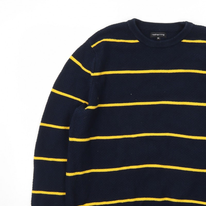 Additional view of Red Herring Men's Blue Striped Waffle Knit Crew Neck Jumper XL