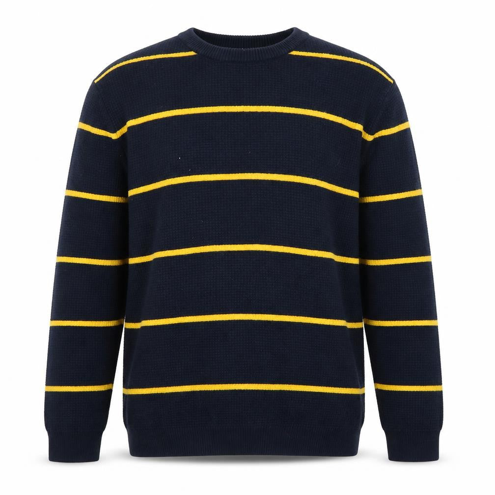 Front view of Red Herring Men's Blue Striped Waffle Knit Crew Neck Jumper XL