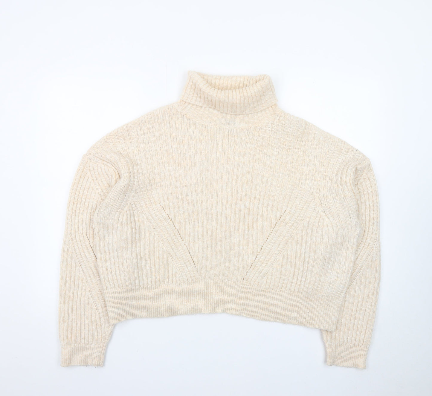 Micha Lounge Women Beige Roll Neck Ribbed Knit Jumper M
