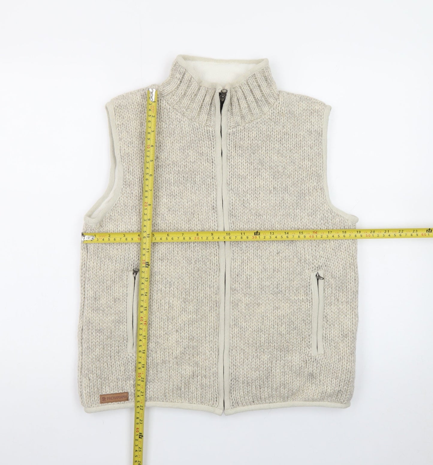 Pachamama Womens Beige Wool Knit Full Zip Vest Jumper S