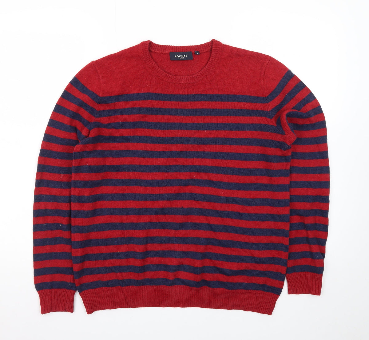Back view of Rochas Men's Red Striped Crew Neck Knit Jumper, size S