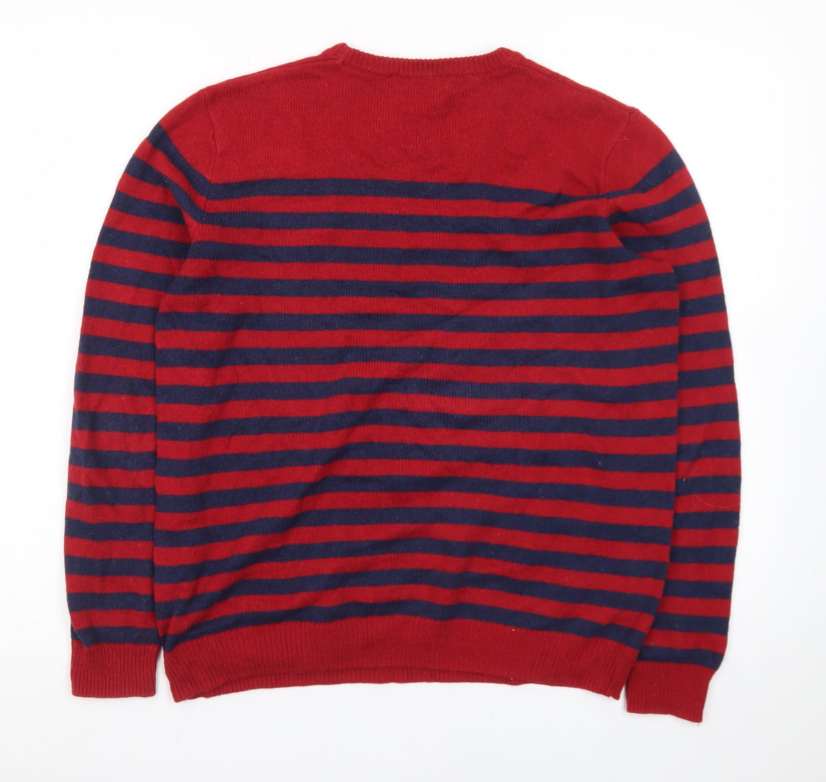 Brand and care label for Rochas Men's Red Striped Crew Neck Knit Jumper, size S