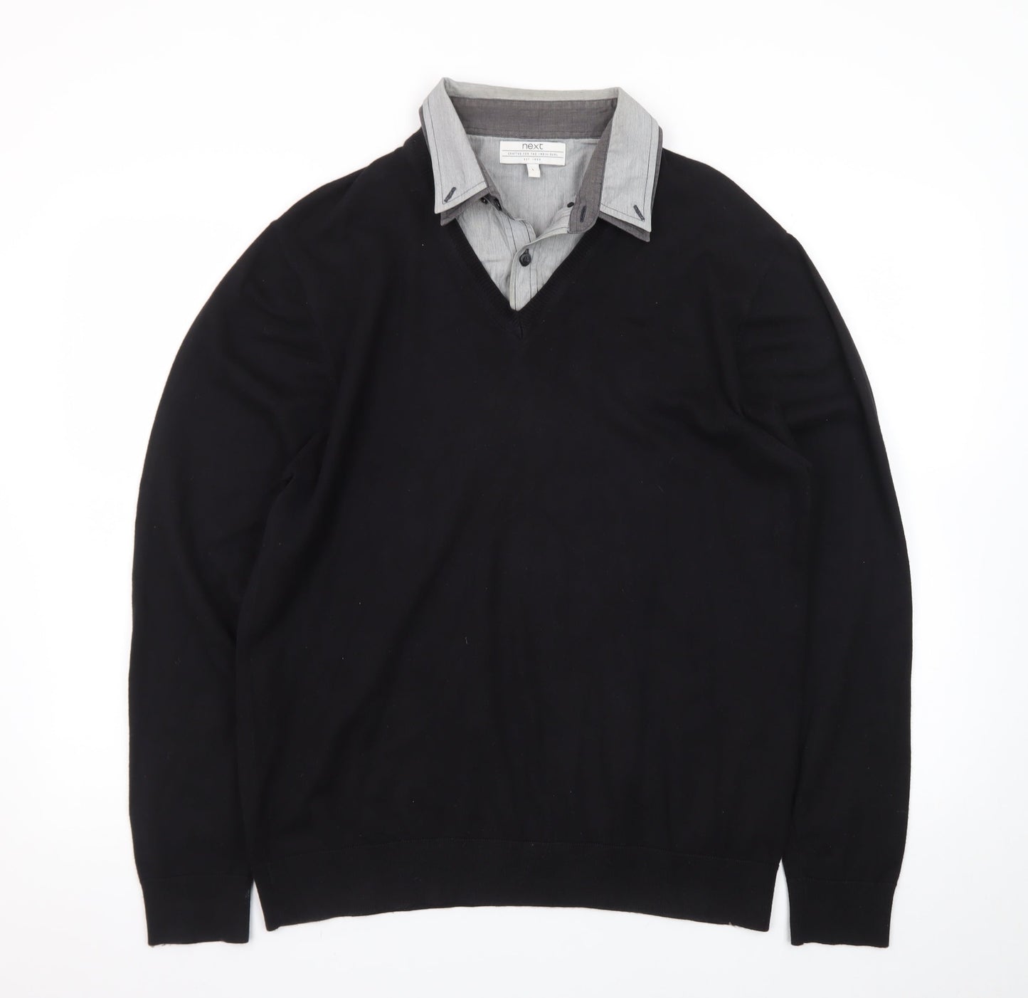 Next Men's Black V-Neck Pullover Jumper Large Cotton Blend