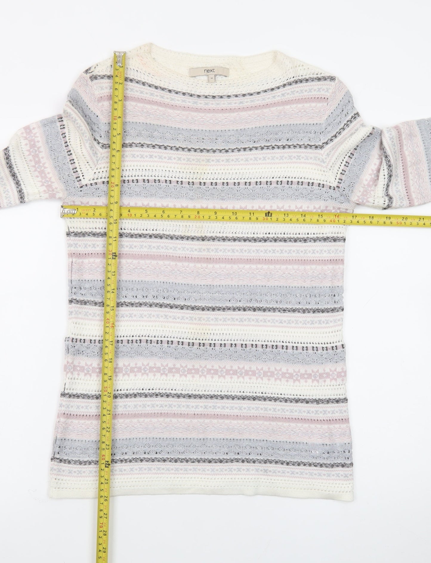 Next Women Cream Multicoloured Fair Isle Knit Jumper Size 10