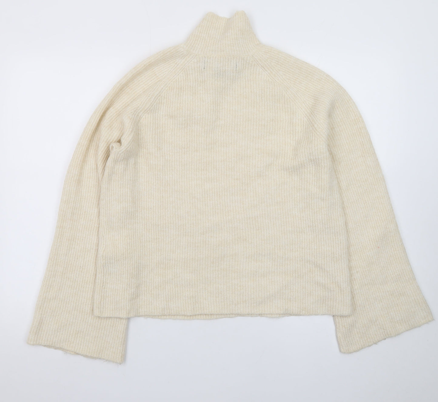 Vero Moda Womens Ivory High Neck Button Ribbed Knit Jumper Size S