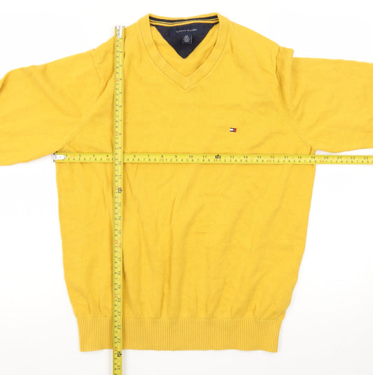 Tommy Hilfiger Men's Yellow Cotton V-Neck Jumper Size S