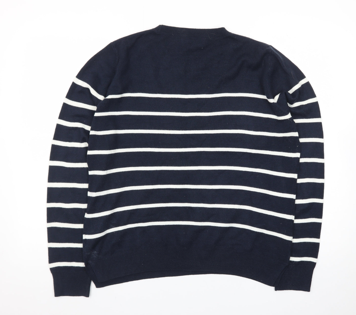 Marks and Spencer Women's Blue Striped Crew Neck Long Sleeve Jumper Size 14