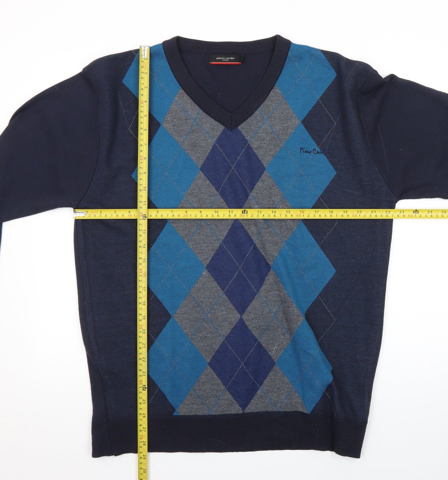 Pierre Cardin Men's Blue Argyle V-Neck Pullover Jumper XL