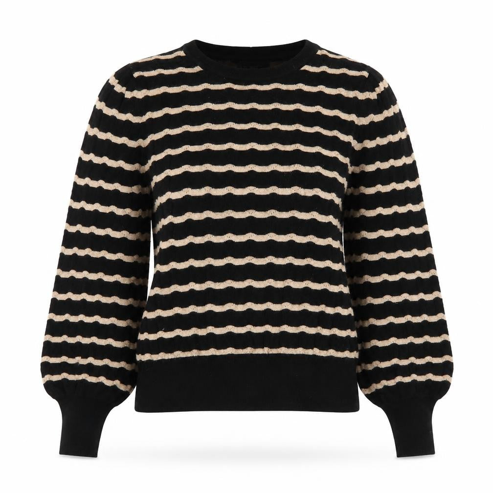 Et Vous Women's Black Beige Striped Crew Neck Jumper Size 12