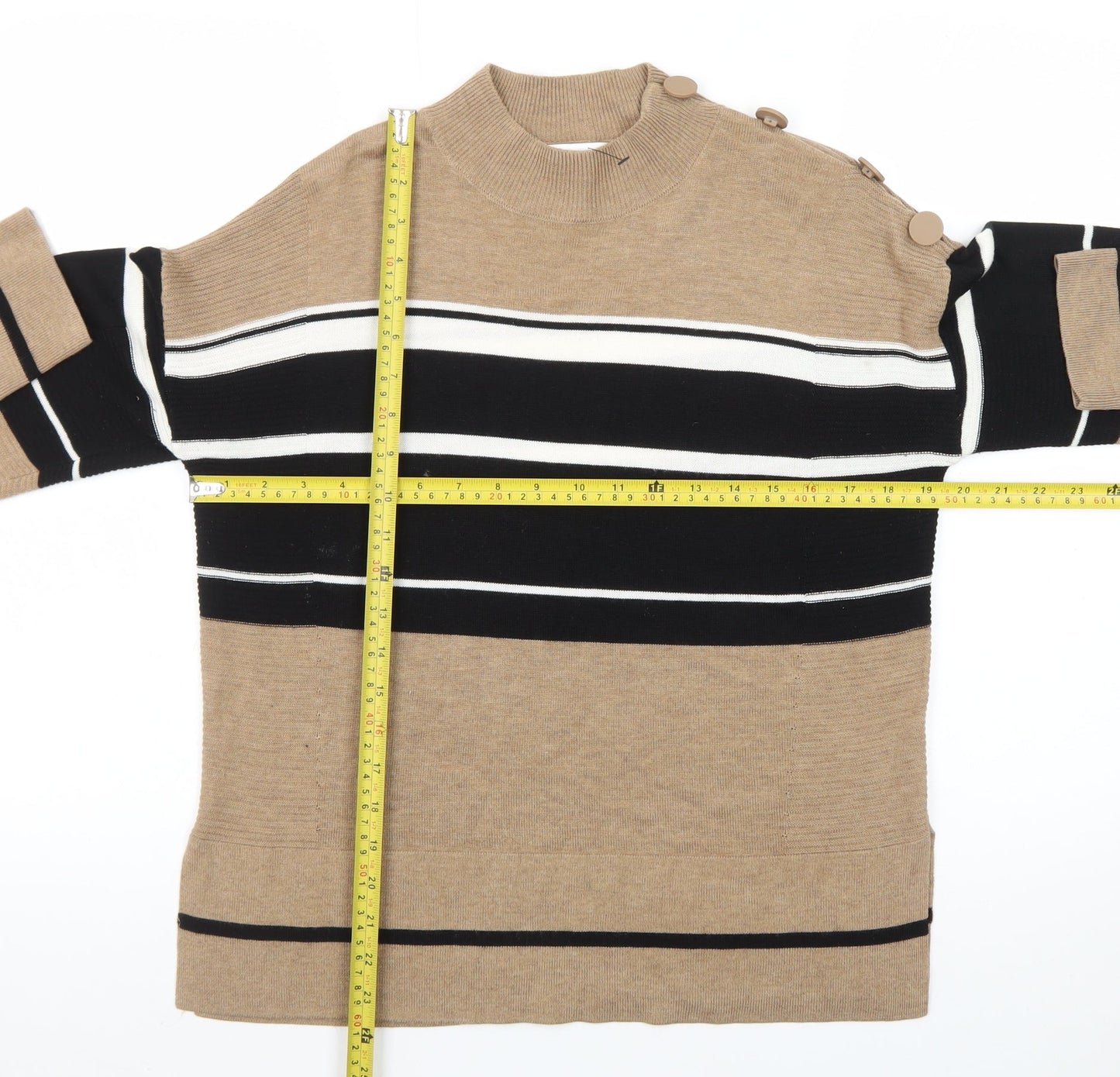 Next Women's Beige Striped Mock Neck Jumper Size 12
