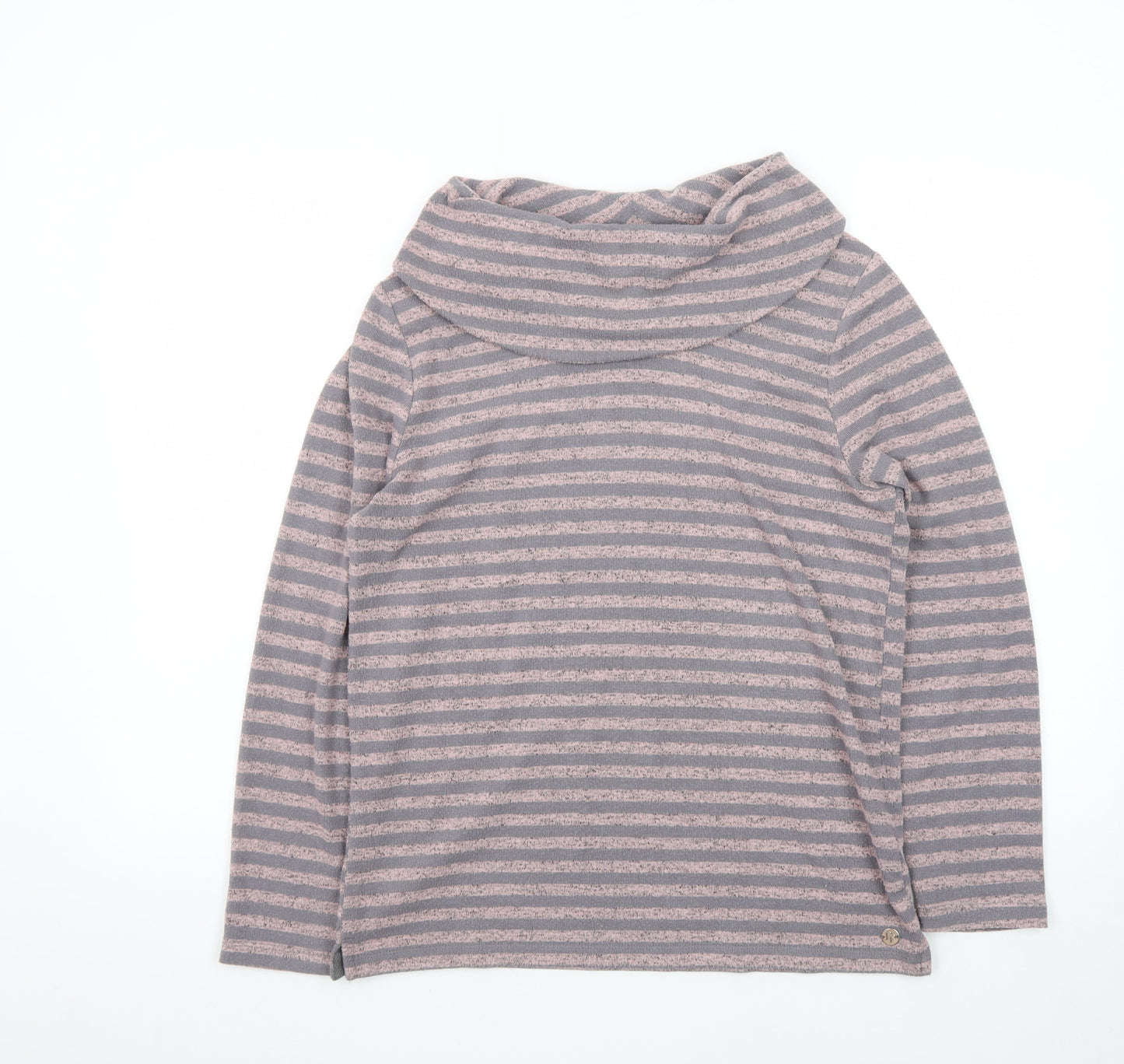 Pennyplain Women's Grey Striped Cowl Neck Long Sleeve Pullover Jumper Size 10