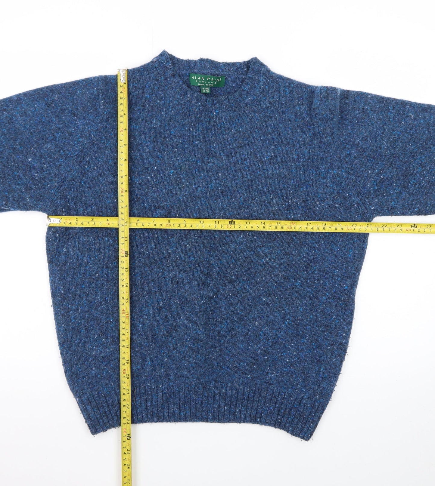 Alan Paine Women's Blue Wool Blend Chunky-Knit Pullover Jumper Size 16