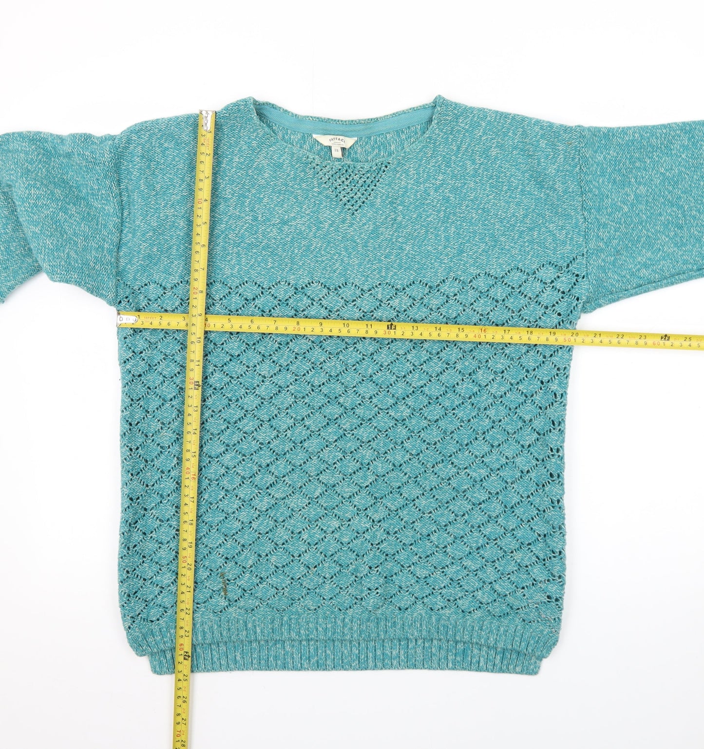 FatFace Women Green Size 18 Open Knit Cotton Blend Pullover Jumper