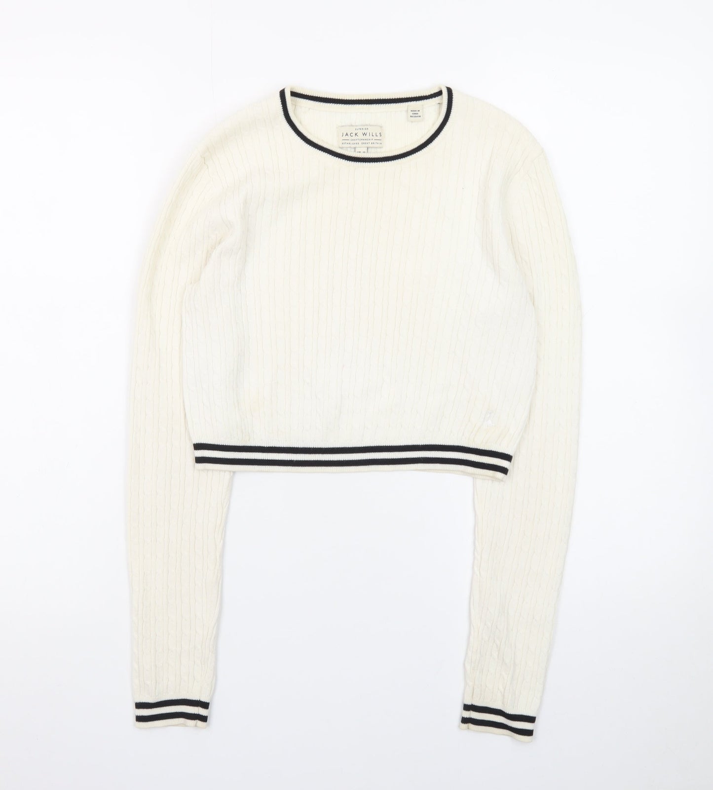 Jack Wills Women's Ivory Cable-Knit Crew Neck Jumper Size 10