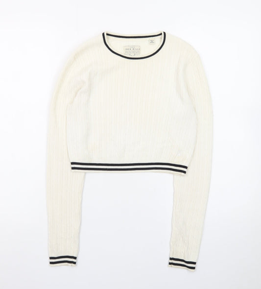 Jack Wills Women's Ivory Cable-Knit Crew Neck Jumper Size 10