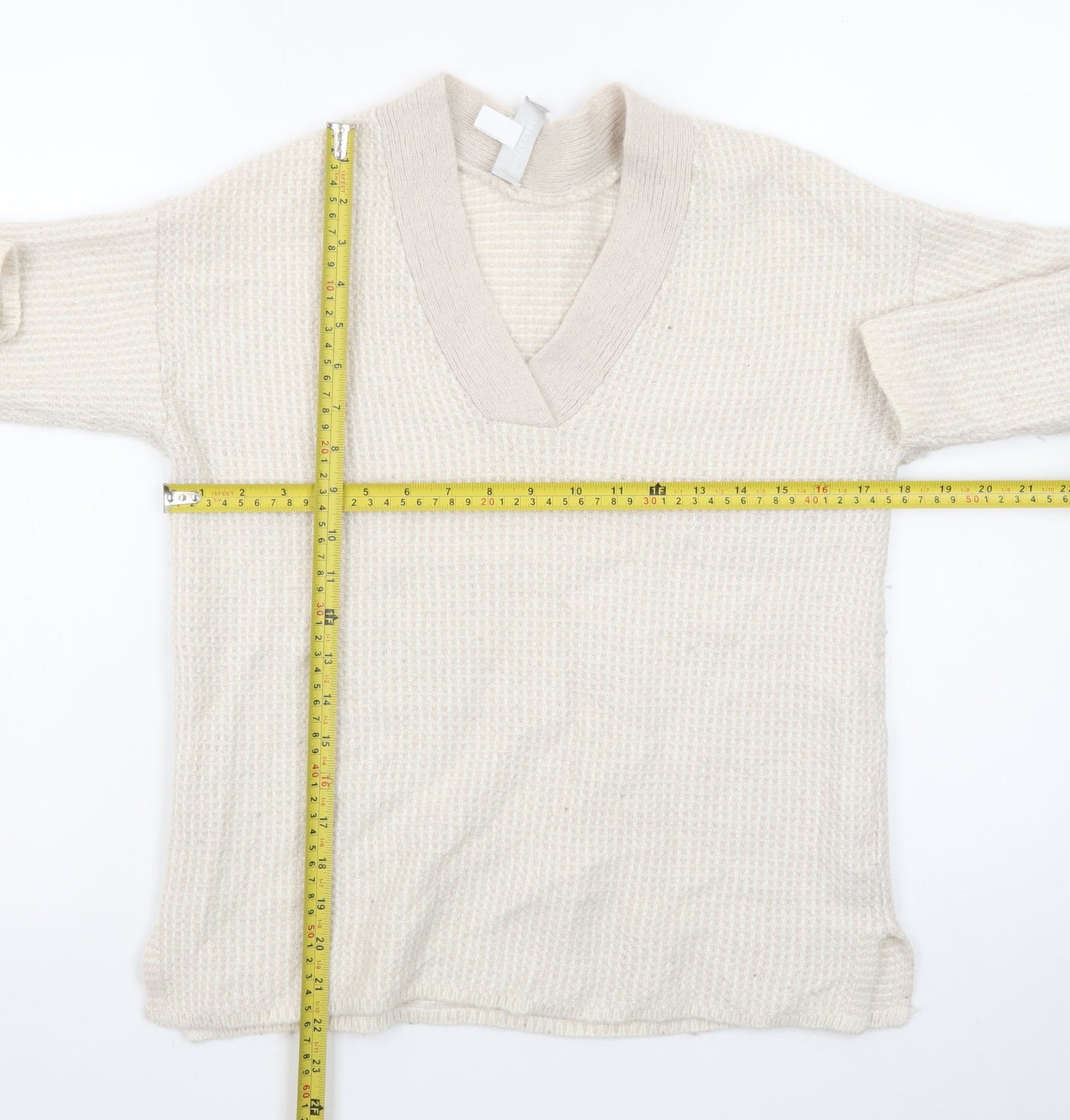 The White Company Women Beige Wool Alpaca V-Neck Knit Jumper S