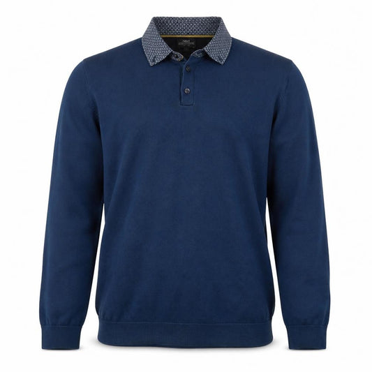 Next Men's Blue Long Sleeve Cotton Polo Shirt Size Large