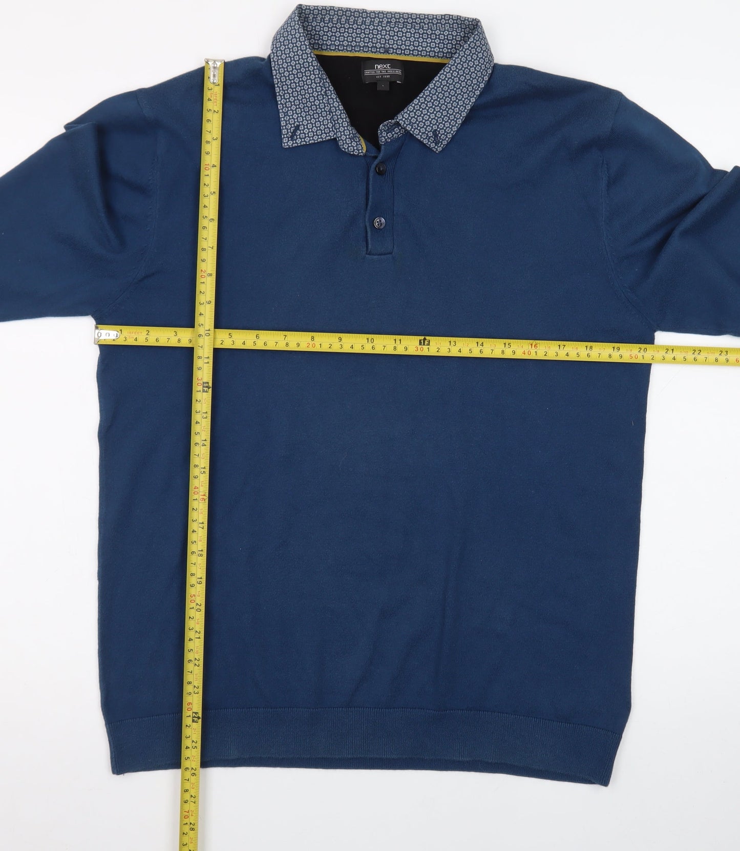 Next Men's Blue Long Sleeve Cotton Polo Shirt Size Large