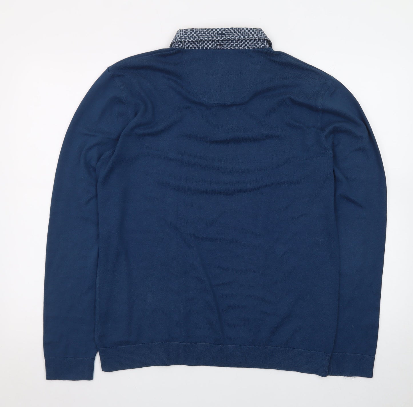 Next Men's Blue Long Sleeve Cotton Polo Shirt Size Large