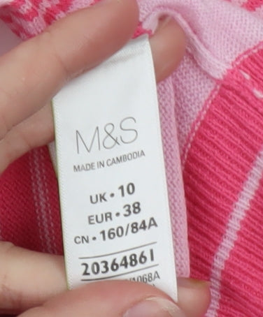 Marks and Spencer Women Pink Striped Crew Neck Jumper Size 10