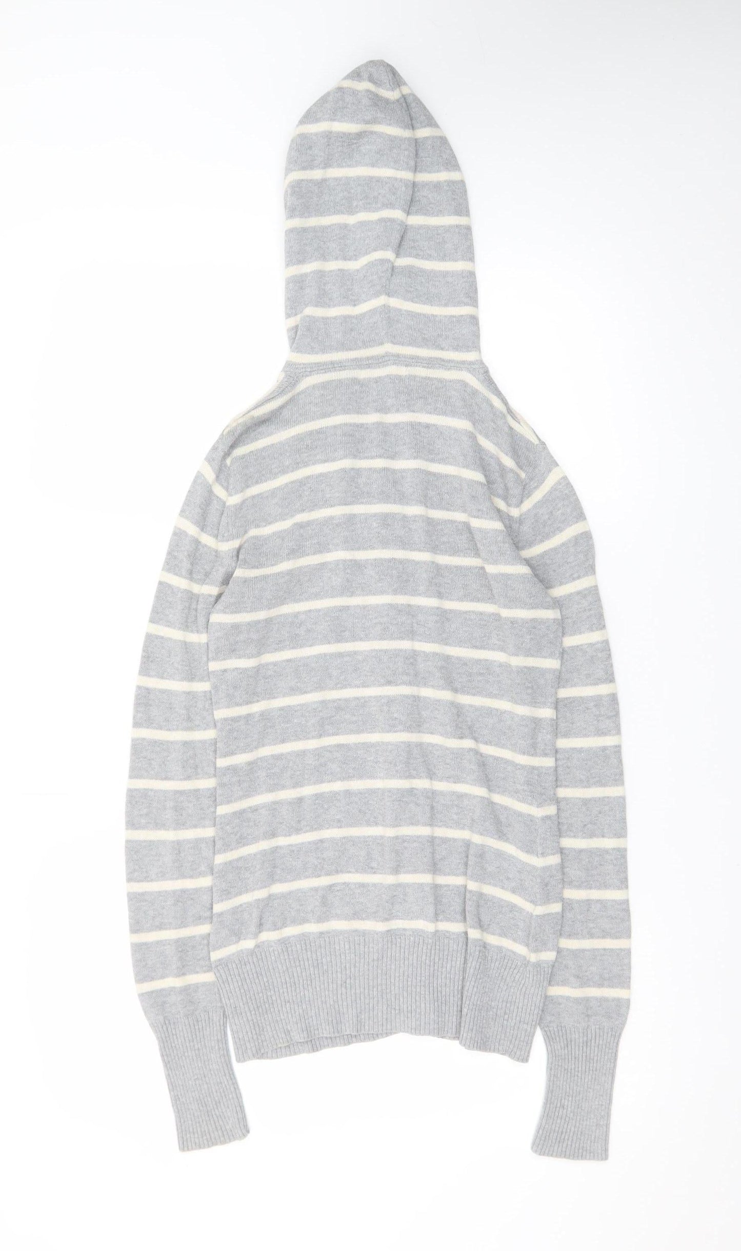 Like Love Women Grey Striped Hooded Cardigan M 100% Cotton Knit